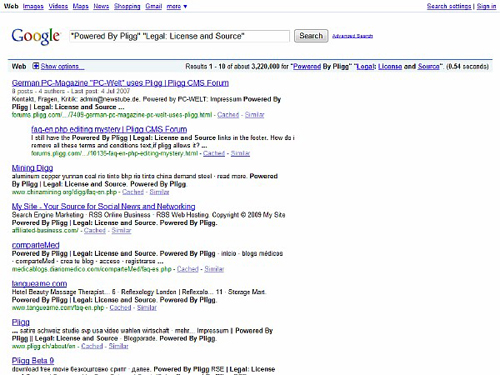 http://www.google.com/search?q=%22Powered%20By%20Pligg%22%20%22Legal:%20License%20and%20Source%22